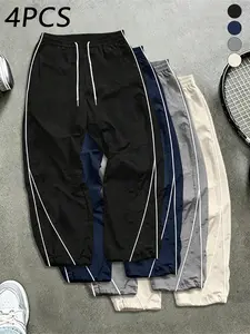 4-Pack Men’s Spring/Autumn Straight-Leg Striped Pants — Trendy Street Style, Versatile Casual Loose Jogger Pants