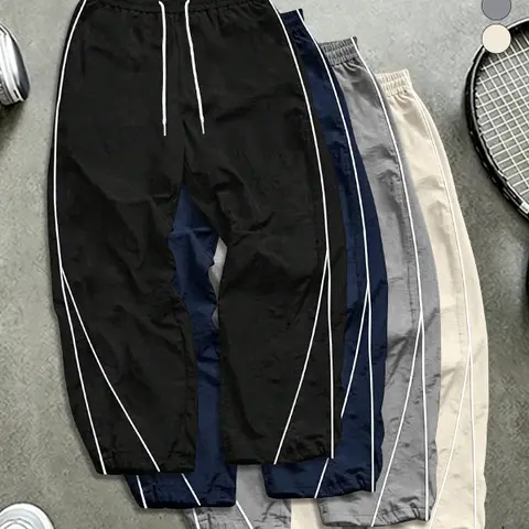 4 Pack Men’s Spring/Autumn Straight Leg Striped Pants — Trendy Street Style, Versatile Casual Loose Jogger Pants