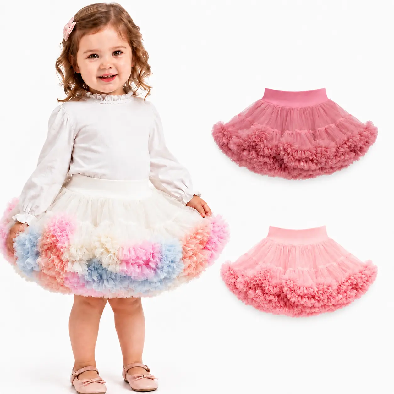 Girls Fluffy Tutu Skirt Toddler Baby Princess Pettiskirt, Puffy Layered Tulle Dance Skirt in Ice Cream Pastel Rainbow, Dusty Rose & Gradient Pink, Birthday Party Dress Up Photo Shoot Outfit, Cute Kids Costume Skirt,