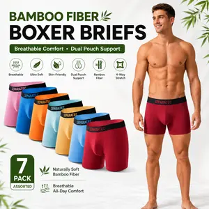 3/4/6/7pcs Men's Bamboo Rayon Dual Pouch / Separate Pouch Boxer Briefs Breathable Comfy Underwear for Daily Wear and All Seasons Stretchy Underwear Fabric Colorful men's intimates Soft Day
