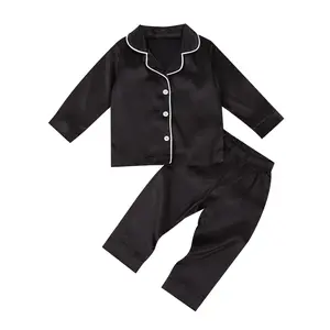 Baby Girls Boys Silk Pajamas Set Solid Long Sleeve Button Down Shirts Tops and Pants Infant Satin Pj Lounge Sets