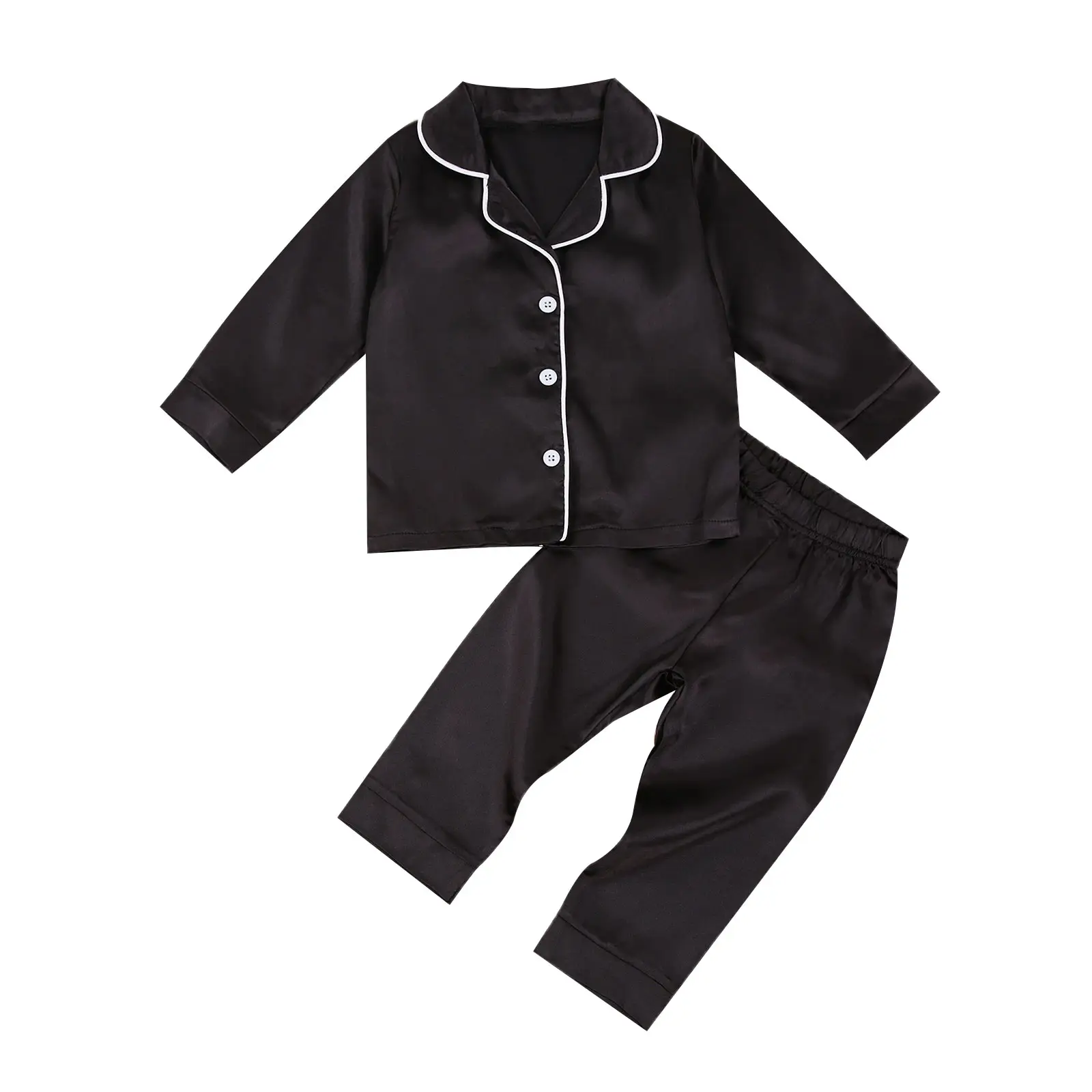 Baby Girls Boys Silk Pajamas Set Solid Long Sleeve Button Down Shirts Tops and Pants Infant Satin Pj Lounge Sets