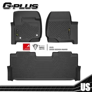 G-PLUS Floor Mats Compatible with Ford F250 F350 F450 Super Duty Crew Cab 2017 2018 2019 2020 2021 2022 2023 2024, TPE 1st & 2nd Row Cargo Liners 3 Piece Black