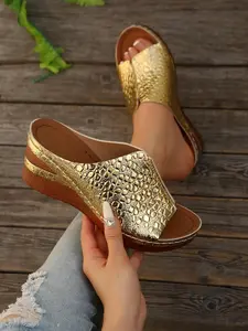 Women's Fashionable Crocodile Embossed Slides, Casual Comfortable Platform Slippers for Summer, Female All-match Round Toe Slide Shoes for Daily Wear, Girl