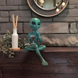 Alien Drinking Red Wine Statue - A masterpiece of space style decoration, suitable for desktops/bookshelves/wine cabinets, a must-have for science fiction fans | Alien Sculpture | Science Fiction Theme Decoration | Creative Gift Choice, Boo