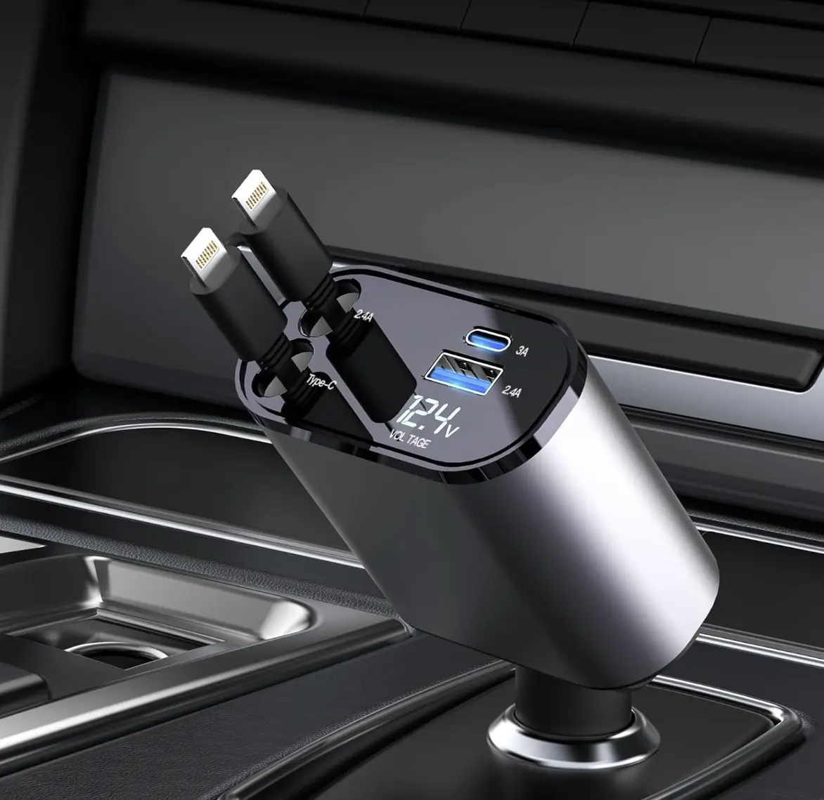 120w 4 IN 1 Retractable Car Charger USB Type C
