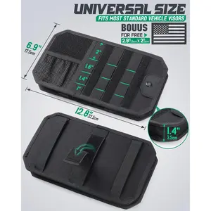 Tactical Car Sun Visor Organizer, Automotive Semi-Rigid MOLLE Panel with Zipper Storage Pouch & Glasses Clip, Universal Fit for Trucks, SUVs, Jeeps & Patrol Vehicles (Black)