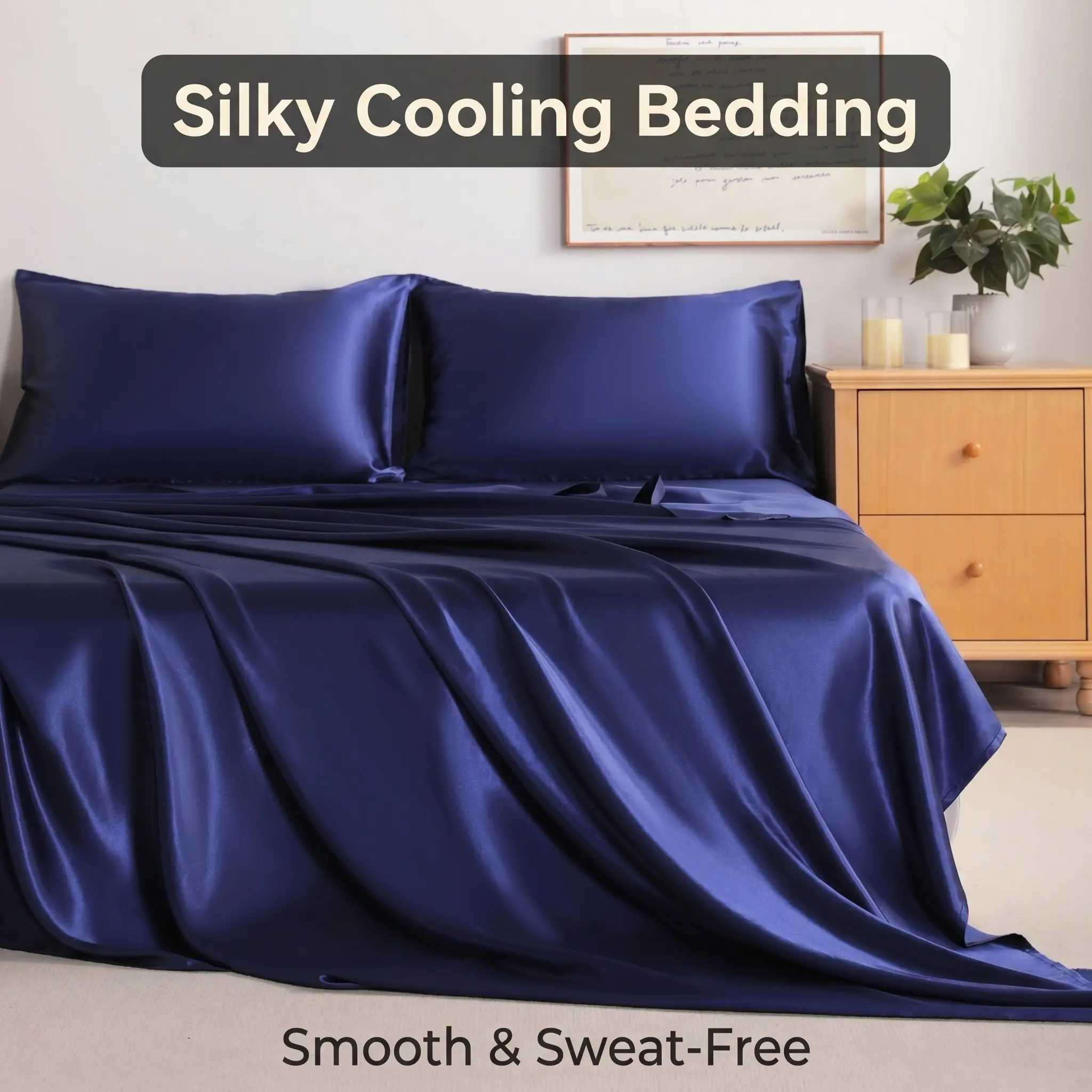 Bedsum Bedsum 3/4 Piece Satin Sheet Set, Ultra Soft Silky Cooling Bed Linens, Wrinkle Resistant Luxury Bedding with Envelope Pillowcases, OEKO-TEX Certified for Twin Twin XL Queen King
