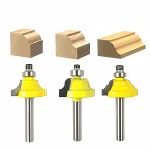 1/4 Inch Shank Forming Roundover Beading Router Bit Set Includes Beading Bit, Double Roman Ogee Bit, Roman Ogee Bit with Bearing for Table, Drawer or Cabinet Edges - 1/2" Radius 3Pcs