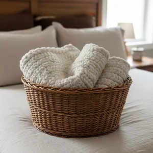 Chunky hand knit chenille baby blanket