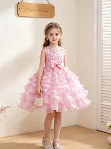 Girls' Elegant Dress with Bow and Rhinestones, Sweet Princess Gown for Weddings, Birthday Parties, Showcases, Piano Performances, Evening Events, Princess Seraphina Dress