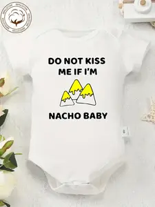 100% Cotton Baby Onesies Do Not Kiss Me If I'm Nacho Baby Letter Pattern Print Soft Casual Round Neck Baby Onesies, for Outdoor