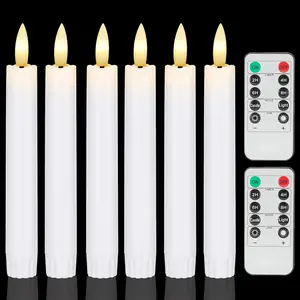 Operated Flameless Taper Candles with Remote, 6.4 Inch White LED Candles Flickering, Short Flameless Candlesticks for Weeding  Party Festival Decor, 6 Pack