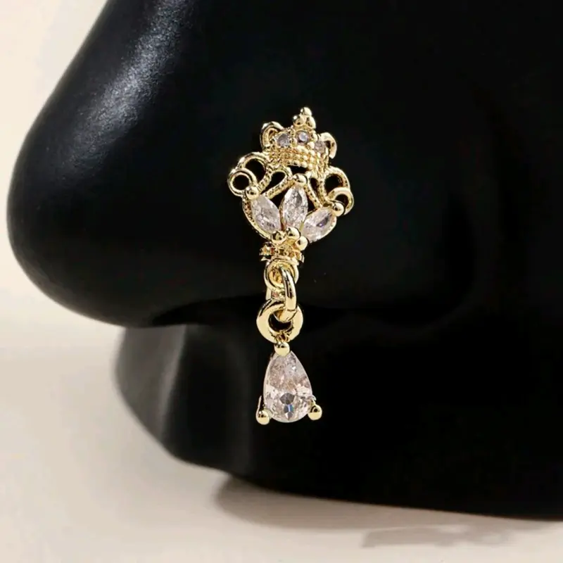 Bohemian Sexy Style Fake Nose Ring, Silver Color Cubic Zirconia, No Piercing Required, Fashion Hip Hop Accessory, Body Jewelry