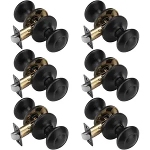 6 Pack Black Door Knobs Interior, Non Locking Hall Door Knob, Vintage Door Handles Door Lever