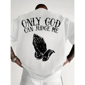 Mens Religious Graphic T Shirt BACK PRINT Only God Can Judge Me Prayer Hands Streetwear Tee Soft Breathable Fabric White Shirt Church Casual Attire Machine Washable Faith Based Apparel Temple Themed Design Comfortable Valentine's Day Gift.
