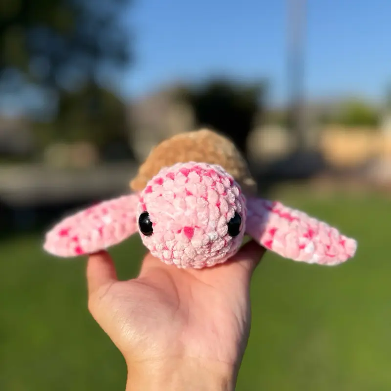 Crochet Mini Pink, White & Red Sea Turtle