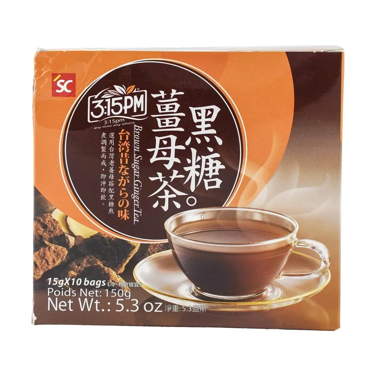 3:15PM Taiwan Brown Sugar Ginger Tea 10 Bags - Warming & Soothing for Menstrual Relief & Cold Prevention - 150g Instant Drink Mix