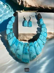 Elegant Blue Resin Jewelry Set, Includes Fashion Necklace and Earrings, Perfect for Vacations, Parties, and Festive Occasions