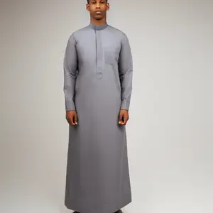 Classic Gray Saudi Band Collar Thobe