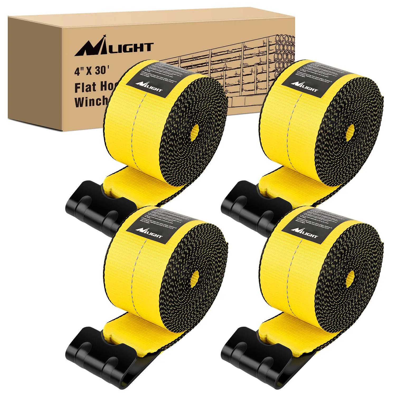 Nilight 4-Pack 4x30' Heavy Duty Polyester Webbing Truck Strap Set, 16800LBS Break Strength, 5400LBS WLL, Flat Hooks for Flatbed Trailer Cargo Control & Recovery