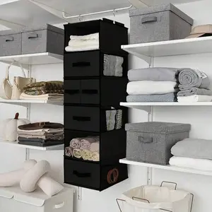 Closet Organizer 6 Shelves, Closet Organizers And Storage With 5 Drawers, 6 Side Pockets Closet Hanging Organizer, Hanging Storage Organizer For Closet, Baby Clothes, Gray Lightweight Rack sample bag Insert Metal Mesh Hangable