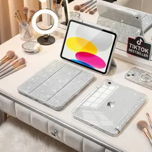 Glitter iPad Case for iPad 11th Gen (2025) 11” & iPad 10th Gen (2022) 10.9” | Clear Shiny Back, Pencil Holder, Auto Wake/Sleep (Sky Blue)