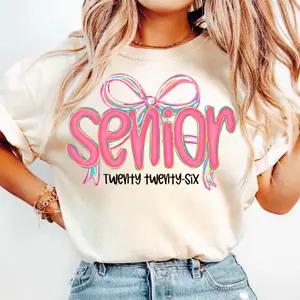 Coquette Senior 2026 Shirt, Preppy Senior Shirt Class of 2026  Senior Mom TShirt, Pink Girly Tee