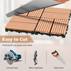 COSTWAY - 18 Pieces 12 x 12 Inch All Weather Interlocking Deck Tiles-Brown