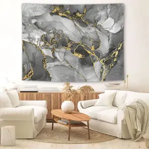Luxury Gray Gold Marble Tapestry Wall Hanging, Modern Abstract Fluid Art Tapestries, Soft Wall Blanket Backdrop Decor for Bedroom Living Room Dorm, Aesthetic Gold Foil Print Wall Art