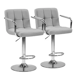 Bar Stools Set of 2 with Thick Padded Armrests, Adjustable Swivel Bar Chairs with Ergonomic Backrest for Kitchen Island Counter Pub Dining, PU Leather