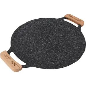 Korean BBQ Grill Pan, Multifunctional Round with Handle, Nonstick Stove for Meats, Pancakes, Korean Grill