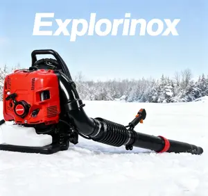 Explorinox Snow blower, 75.6CC 4-Stroke Backpack Gas Leaf Blower, Snow Blower, Up to 900 CFM and 210 MPH, Variable Speed, Cruise Control (Red)