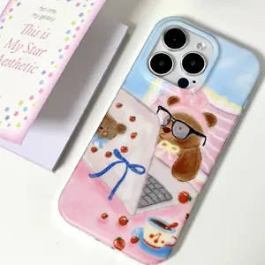 Crystal Transparent White IND | Strawberry Flavored Bear | Cute Cartoon | Best Friend Gift | for iPhone 11 12 13 14 15 16 17 Pro Max