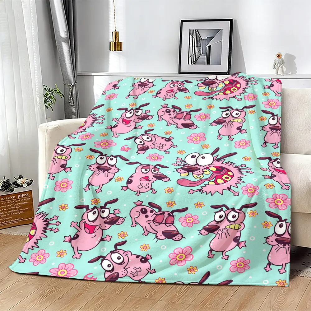 Courage the Cowardly Dog Pink Fluffy Flannel Throw - Cozy Setup, Warm Aesthetic, Soft, Lightweight, Portable, Animal Blankets, Bold Text & Cartoon Character Design, Sofa Cover, Birthday Gift, All-Seasons Use, Bold Text And Cartoon Character Blankets