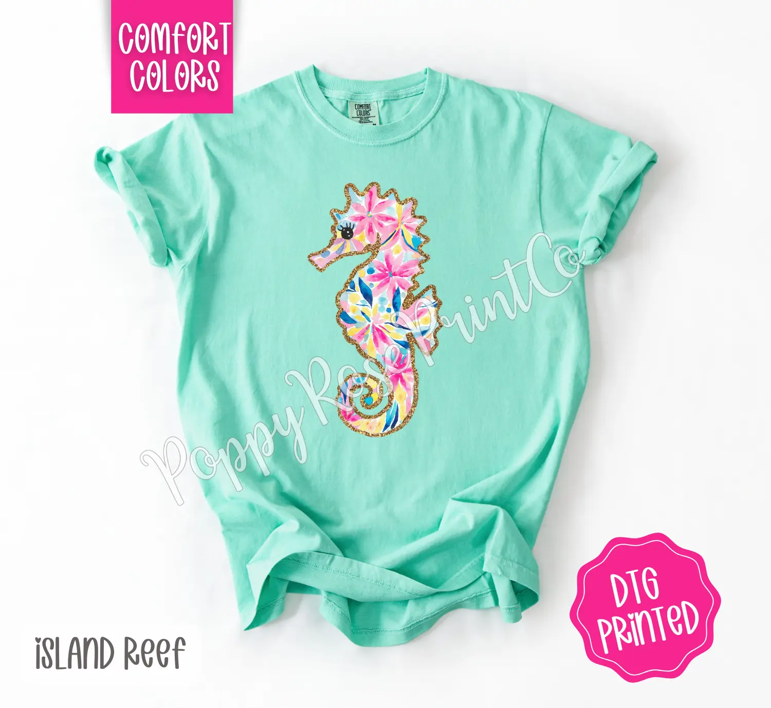 Preppy Floral Seahorse Comfort Colors Shirt, Cute Summer Tshirt, Trendy Women's Tee, Gift for Her