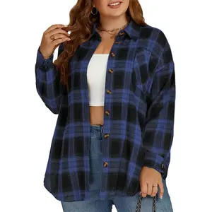 Women’s Plus Size Tops – Casual Flannel Plaid Shirt, Long Sleeve Button-Down Tunic, Collared Dressy Blouse (XL–5XL)