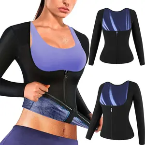 Women's Long Sleeve Zip Up Sauna Sweat Suit Tank Top,  Compression Waist Trainer Sauna Vest Shirt,  Women Athletic Tee Shirt, Workout Gym Exercise Activewear, Gym Wear for Fall Winter, Women Sportswear