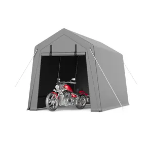 Garvee 6X6 ft Heavy-Duty Portable Motorcycle Storage Shed with Roll-Up Door & Vent, 220g Waterproof PE Tarp & UV Protection, Motorcycle Shed for Motorcycles, Firewood, Garden Tools - Gray