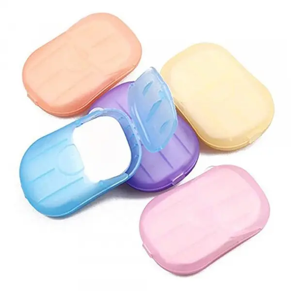 4 Pack Portable Disposable Soap Paper Sheets with Colorful Sealed Flip-Lid Plastic Storage Boxes, Gentle Moisture-Rich Hand Wash Cleanser for Sensitive Skin, Fast-Melting Foam Soap for Gym, Outdoor Camping Use