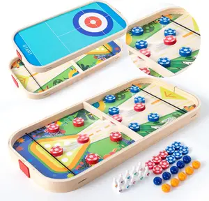 3-in-1 Wooden Tabletop Game Set: Fast Sling Puck, Hockey & Bowling for Kids Ages 3+ - Interactive Family Board Game, Portable STEM Toy for Boys & Girls Gift
