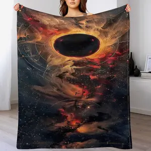 Solar Eclipse Galaxy Nebula Throw Blanket, Stunning Black Hole Space Cosmic Print Soft Flannel Fleece Blanket for Sofa Bed