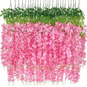 36 PCS Wisteria Hanging Flowers, 3.6ft Fake Wisteria Vines Artificial Wisteria Garland Silk Flower String for Wedding Arch Garden Party Home Ceiling Wall Backdrop Tent Decoration (Pink)