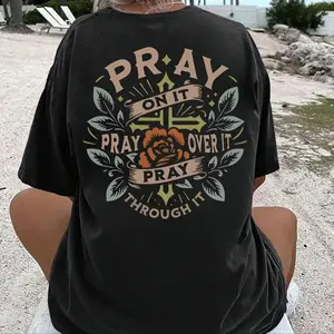 Women'S Floral & Letter Print Drop Shoulder Tee, Casual Half Sleeve Round Neck T-Shirt For Summer, Women'S Top For Daily Wear T-Shirt For Men And Women.