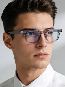 Men's Classic Square Anti-Fatigue Anti-Glare Flat Glasses, Lightweight Copper Frame, Casual Style, All Seasons, No Pressure Fit, Lightweight Eyeglasses, Casual Eyewear, Anti Blue Glasses