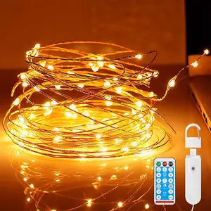 Fairy Lights  Operated,33ft 100 LED String Lights Rechargeable Copper Wire Light with 8 Modes/Timer/Remote for Indoor Lighting, Bedroom, Wedding Decor, Party, Christmas(Warm White)