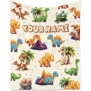 Personalized Dinosaur Blanket for Boys, Custom Name Kids Throw Blankets, Super Soft Flannel Blanket Ideal Gift for Birthday