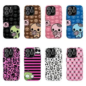 Y2k Kawaii EmO Z0mble Phone Case Phone Case l Pink Black Polka Dot Skull PatternProtective Cover For iPhone 11 12 13 14 15 16 17Pro Max