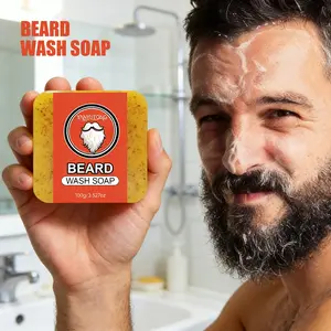 Men's Turmeric Beard Soap, Multi-Use Daily Cleansing for Beards Hair Body Care, Cleans Softens Root, Shampoo Nourish, Exfoliate, Gentle Non-Irritating, Sensitive Cleanser