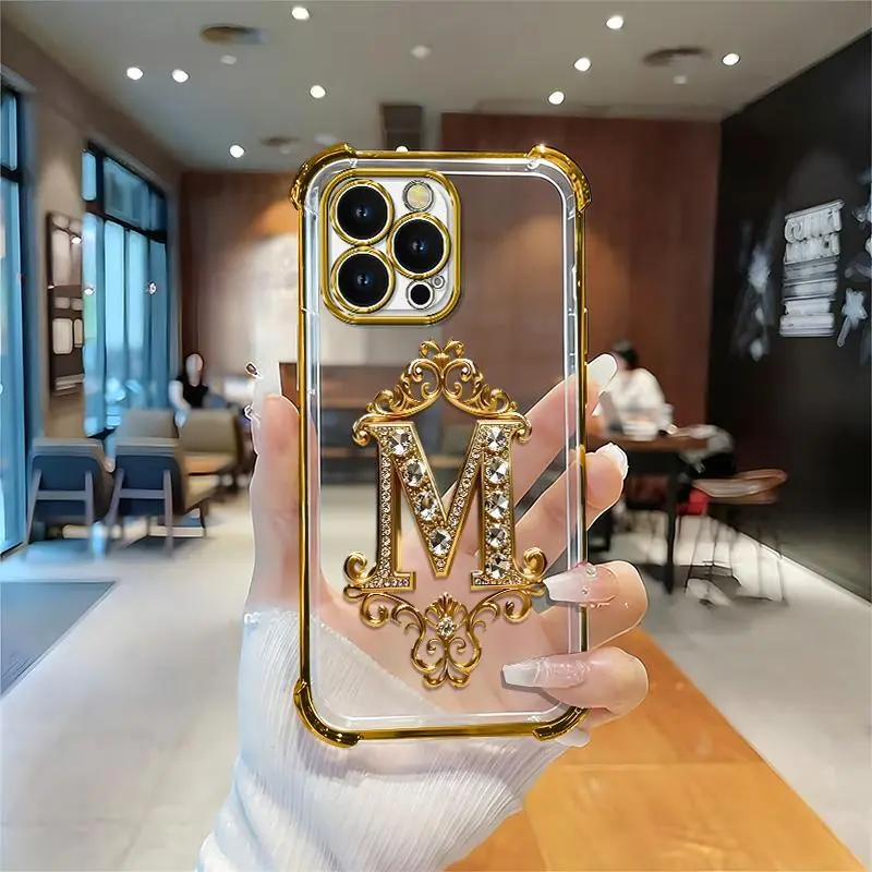 Suitable for [iPhone 16 Pro Max] high-end phone case🥰，Features a premium-look printed design—not actual 3D diamond studs，Choose from any of the 26 letters. YM99